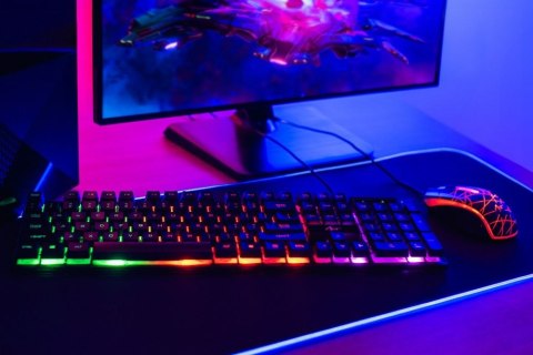 ART zestaw klawiatura przewodowa USB A QWERTY podświetlana + myszka przewodowa USB A podświetlana AK-50 czarny