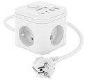 KERG Kostka zasilająca 3-gniazdowa + ładowarka USB-A+USB-C 1,5m 3×1,5mm2 H05VV-F 16A/250V~ Smart biała