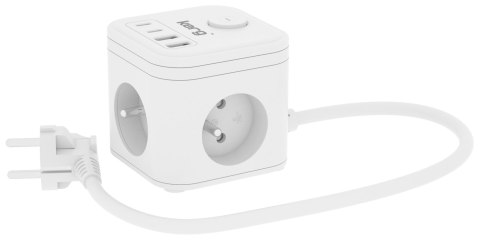 KERG Kostka zasilająca 3-gniazdowa + ładowarka USB-A+USB-C 1,5m 3×1,5mm2 H05VV-F 16A/250V~ Smart biała