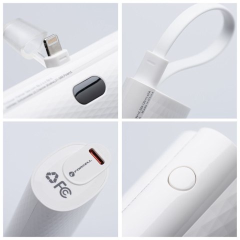 Powerbank Forcell F-Energy Power Plug F5K3 PD 20W 5000 mAh z wbudowanym złączem Lightning biały