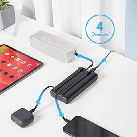 Powerbank Veger C20 (W2047 / W2059) 20000 mAh z wbudowanymi kablami Micro USB / Typ C / Lightning czarny
