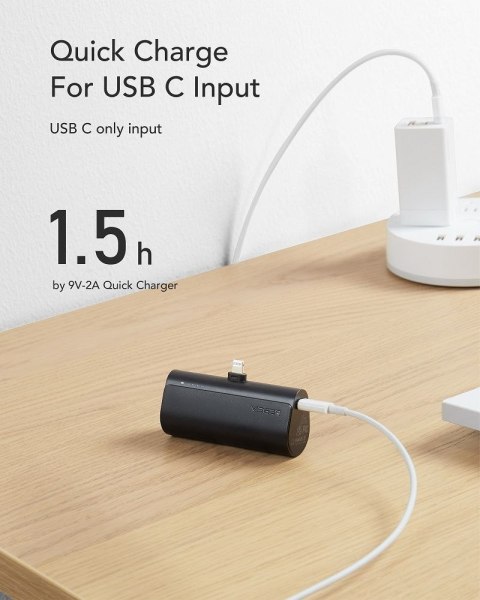 Powerbank Veger PlugOn (W0556P) PD QC3.0 3A 20W 5000 mAh z wbudowanym złączem Lightning czarny