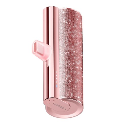 Powerbank Veger PlugOn (W0573) PD QC3.0 2,4A 12W 5000 mAh z wbudowanym złączem USB C rózowy