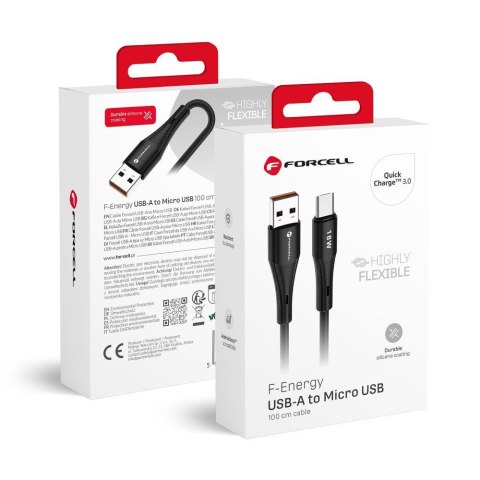 Kabel USB A do Micro USB Forcell F-Energy QC3.0 2,4A 18W Silicone 1 m C341 czarny