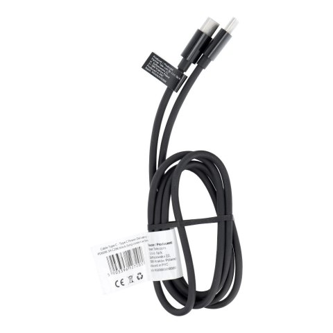 Kabel USB C do USB C PD QC 3A 60W 1 m C296 (długa końcówka 8mm) czarny