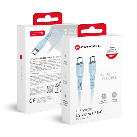 Kabel USB C do USB C Forcell F-Energy QC4.0 PD 3A 60W Silicone 1 m C344 niebieski