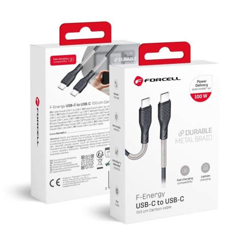 Kabel USB C do USB C Forcell F-Energy QC4.0 PD 5A 100W Carbon 1 m CB-04C czarny