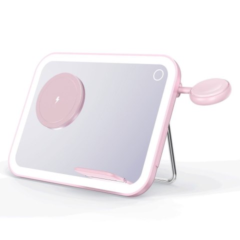 Forcell F-ENERGY Mag Mirror 3 in 1 15W ładowarka indukcyjna z kompatybilna z MagSafe / Apple Watch / Samsung Watch / Airpods róż