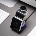 Ładowarka indukcyjna Forcell F-Energy 3w1 Simply Charge aluminiowa kompatybilna z Apple Watch i Samsung Watch szara