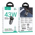 Ładowarka samochodowa Hoco USB A + USB C QC3.0 PD 3A 43W + kabel USB C do Lightning NZ16A szara