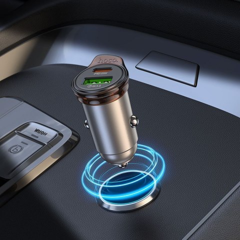 Ładowarka samochodowa Hoco USB A + USB C QC3.0 PD 43W NZ16A szara