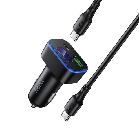 Ładowarka samochodowa Hoco USB A + USB C QC3.0 PD 48W + kabel USB C do C Z63B czarna
