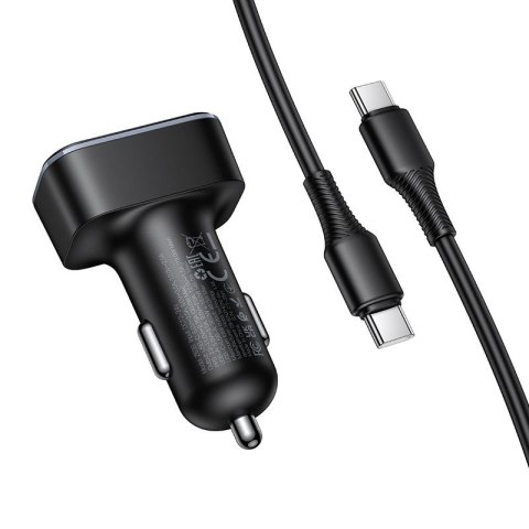 Ładowarka samochodowa Hoco USB A + USB C QC3.0 PD 48W + kabel USB C do C Z63B czarna
