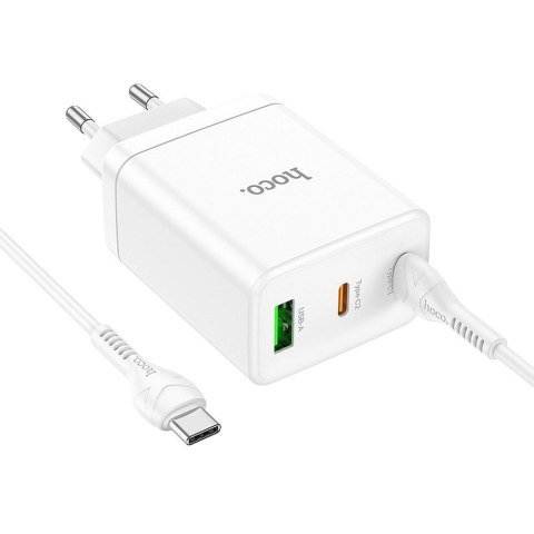 Ładowarka sieciowa do telefonu Hoco 2 x USB C + USB A QC3.0 PD 3A 35W + kabel USB C do USB C N33 biała