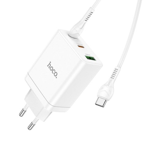 Ładowarka sieciowa do telefonu Hoco 2 x USB C + USB A QC3.0 PD 3A 35W + kabel USB C do USB C N33 biała