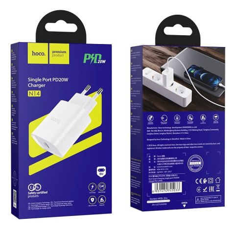 Ładowarka sieciowa do telefonu Hoco USB C PD 20W N14 biała