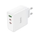 Ładowarka sieciowa do telefonu Hoco 2 x USB C + USB A GaN QC PD 65W N30 biała