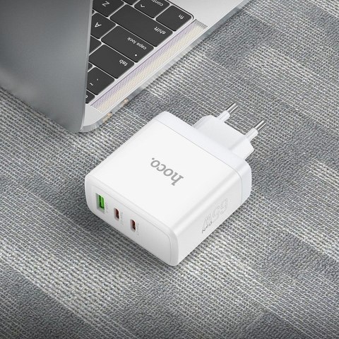 Ładowarka sieciowa do telefonu Hoco 2 x USB C + USB A GaN QC PD 65W N30 biała