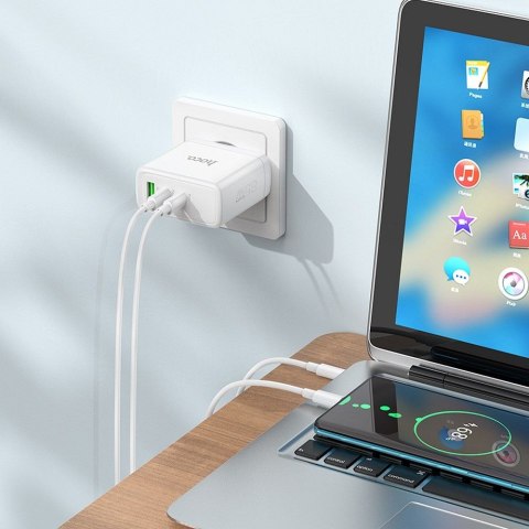 Ładowarka sieciowa do telefonu Hoco 2 x USB C + USB A GaN QC PD 65W N30 biała