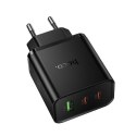 Ładowarka sieciowa do telefonu Hoco 2x USB C + USB A QC3.0 PD 3A 65W N75 czarna