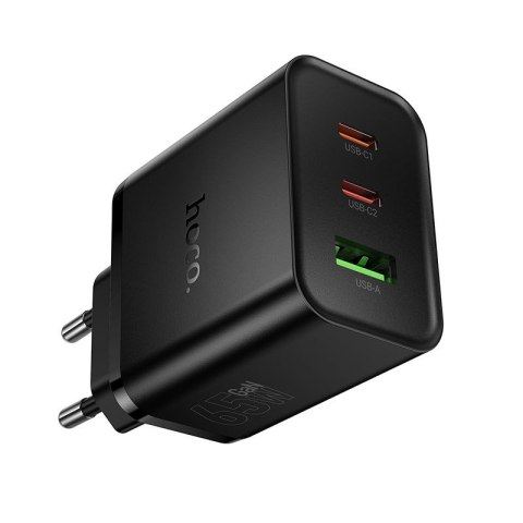 Ładowarka sieciowa do telefonu Hoco 2x USB C + USB A QC3.0 PD 3A 65W N75 czarna