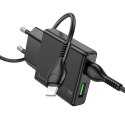 Ładowarka sieciowa do telefonu Hoco Slim USB A + USB C QC3.0 PD 3A 20W + kabel USB C do Lightning N38 czarna