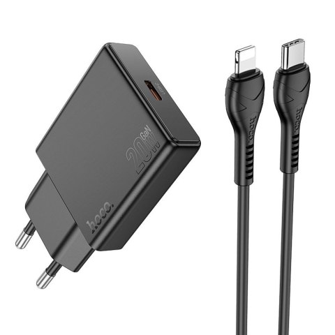 Ładowarka sieciowa do telefonu Hoco Slim USB C QC PD 20W + kabel USB C do Lightning N37 czarna