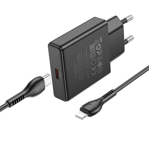 Ładowarka sieciowa do telefonu Hoco Slim USB C QC PD 20W + kabel USB C do Lightning N37 czarna