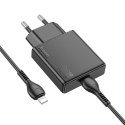 Ładowarka sieciowa do telefonu Hoco Slim USB C QC PD 20W + kabel USB C do Lightning N37 czarna