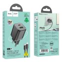 Ładowarka sieciowa do telefonu Hoco USB A + USB C QC PD 3A 20W + kabel USB C do Lightning N41 czarna