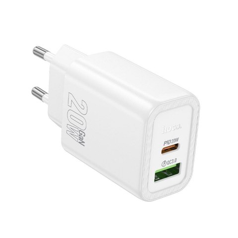 Ładowarka sieciowa do telefonu Hoco USB A + USB C QC3.0 PD 3A 20W N61 biała