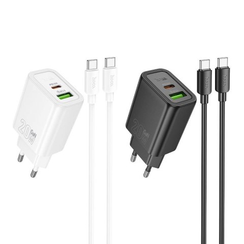 Ładowarka sieciowa do telefonu Hoco USB A + USB C QC3.0 PD 3A 20W + kabel USB C do USB C N61 czarna