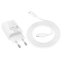 Ładowarka sieciowa do telefonu Hoco USB A + USB C QC3.0 PD 3A 30W + kabel USB C do USB C N63 biała