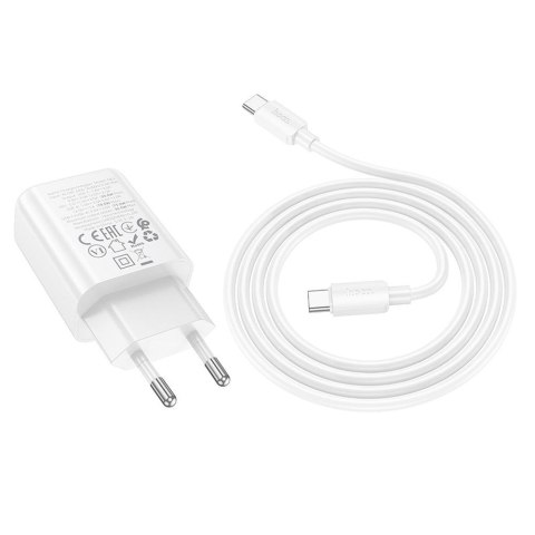 Ładowarka sieciowa do telefonu Hoco USB A + USB C QC3.0 PD 3A 30W + kabel USB C do USB C N63 biała