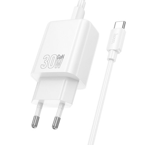 Ładowarka sieciowa do telefonu Hoco USB A + USB C QC3.0 PD 3A 30W + kabel USB C do USB C N63 biała