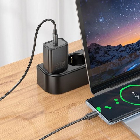 Ładowarka sieciowa do telefonu Hoco USB C QC PD 20W + kabel USB C do USB C N60 czarna