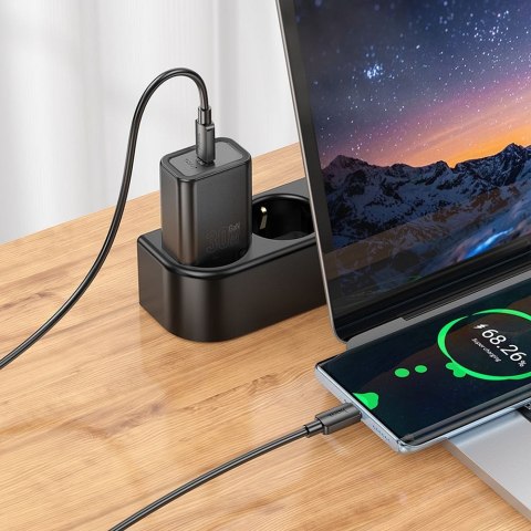 Ładowarka sieciowa do telefonu Hoco USB C QC PD 30W + kabel USB C do USB C N62 czarna