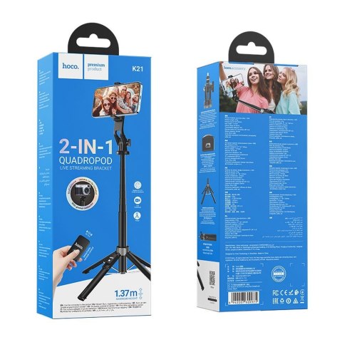 Selfie stick Hoco tripod z pilotem bezprzewodowym K21 czarny