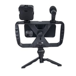 Uchwyt selfie z pilotem bezprzewodowym tripod z LED / mikrofonem do streamów TL-49T czarny