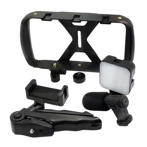 Uchwyt selfie z pilotem bezprzewodowym tripod z LED / mikrofonem do streamów TL-49T czarny