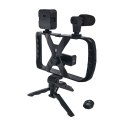 Uchwyt selfie z pilotem bezprzewodowym tripod z LED / mikrofonem do streamów TL-49T czarny