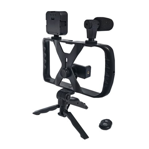 Uchwyt selfie z pilotem bezprzewodowym tripod z LED / mikrofonem do streamów TL-49T czarny