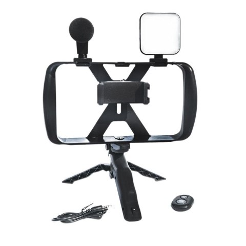 Uchwyt selfie z pilotem bezprzewodowym tripod z LED / mikrofonem do streamów TL-49T czarny