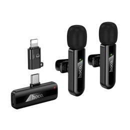 Mikrofon bezprzewodowy podwójny Lightning / USB C Hoco L20A czarny