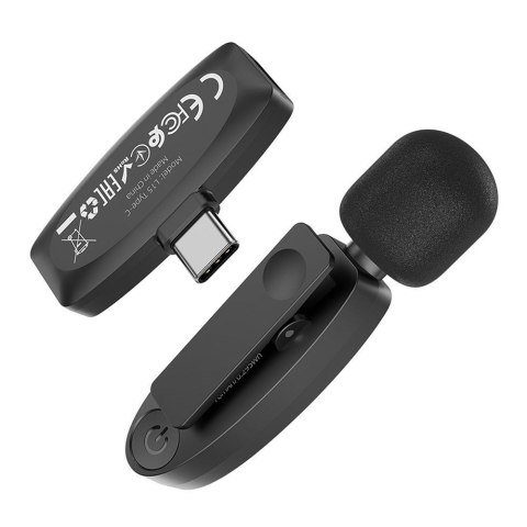 Mikrofon krawatowy bezprzewodowy USB C Hoco L15 czarny