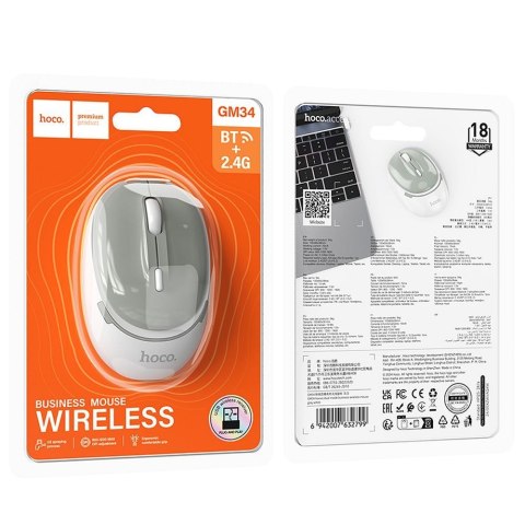 Myszka bezprzewodowa Hoco 2,4G 1600 dpi GM34 szaro biała