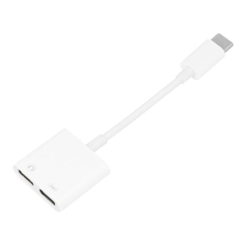 Adapter AUX 2w1 Typ C (męski) do Typ C (żeński) / Typ C (żeński) BOX biały [DAC]
