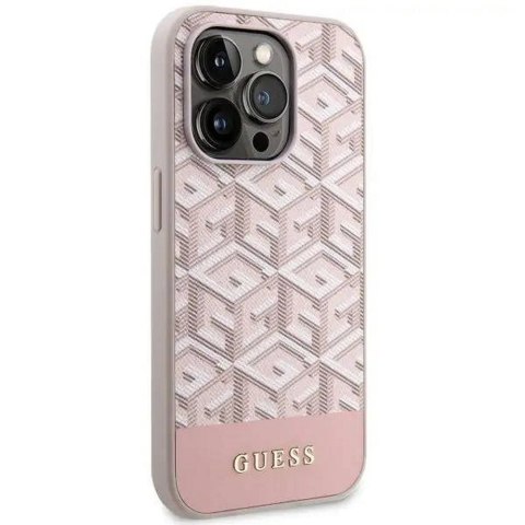 GUESS futerał do IPHONE 14 Pro kompatybilny z MagSafe GUHMP14LHGCFSEP (CUBE Stripes) różowy