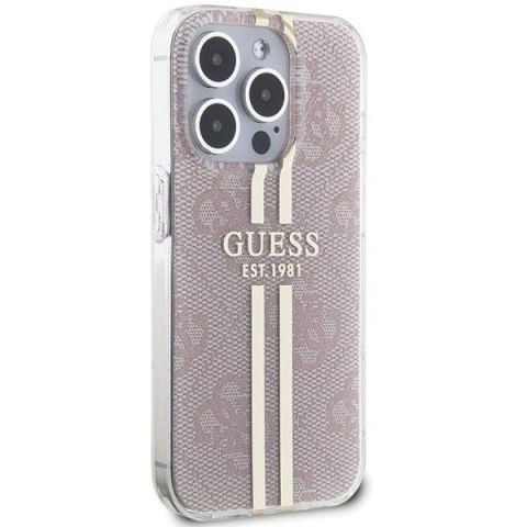 GUESS futerał do IPHONE 15 Pro GUHCP15LH4PSEGP (4G Gold Stripe) różowy