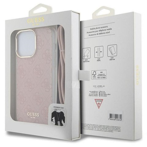 Guess GUESS futerał do IPHONE 15 Pro Max GUHCP15XHC4SEP (Crossbody Cord 4G Print) różowy